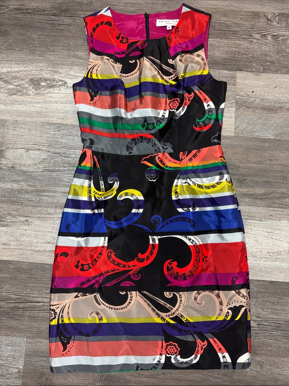 Trina Turk Vibrant Multicolor Striped & Swirl Midi Dress